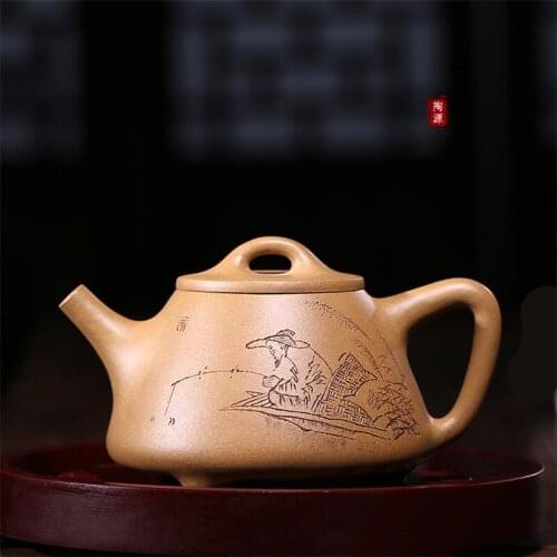 TaoYuan 】 violet arenaceous famous artists TaoShun pure manual recommended period of mud carved stone gourd ladle 300 cc