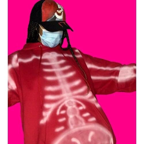 Y2K Vintage Hoodies with Pocket Autumn Long Sleeve Oversized Sweatshirts E-girl Gothic Skull Bones Print Top Women Clothes