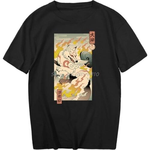 Japanese Fire Fox Printing Tshirts Mens Short Sleeve Summer Man T Shirts Anime Pattern Hip Hop T Shirt Funny Casual T-Shirts