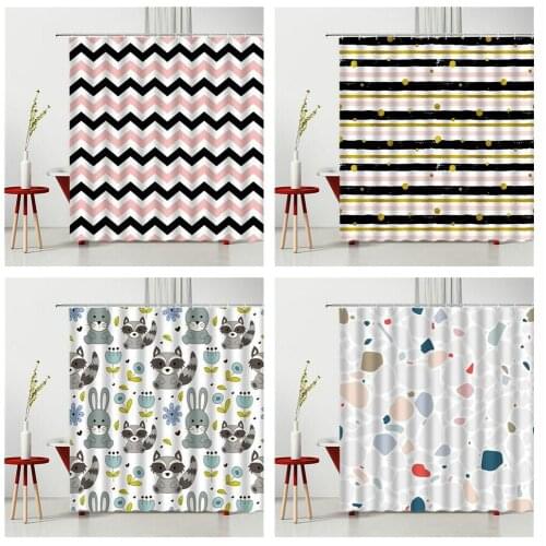 Cute Shower Curtains Geometric Art Animal Bathroom Furniture Supplies Bathroom Accessories Waterproof Screen Bath Curtains