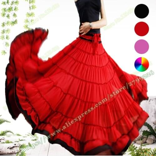 Summer Bohemia Elegant Plus Size 7XL Red Chiffon Tulle Pleated Gypsy BOHO Full Circle Spain Dance Maxi Wrap Ladies Skirts Womens
