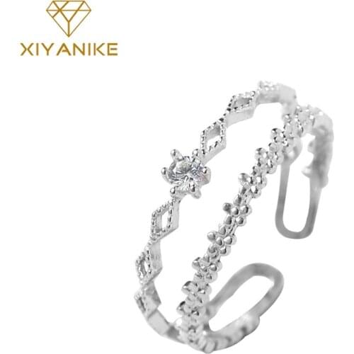 XIYANIKE 925 Sterling Silver Opening Rings for Women Wedding Couple Creative Trendy Geometric Handmade Jewelry Party Accessories