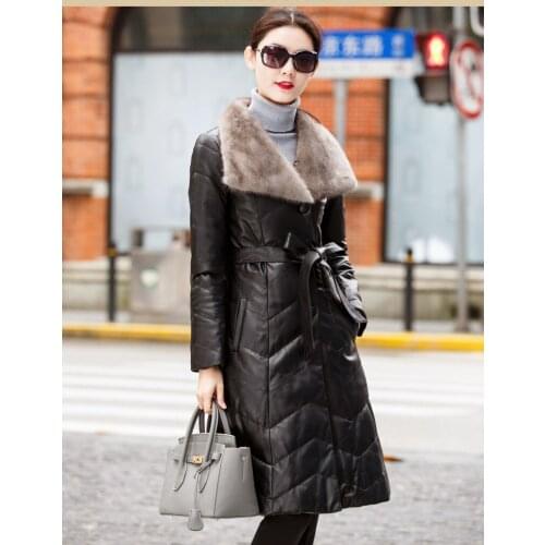 2020 Genuine Leather Jacket Winter Coat Women Natural Sheepskin Coat Real Fur Collar Long Womens Down Jackets WYQ862