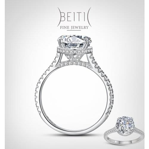 Beitil Luxury Round Sparkling Zircon Fashion 925 Sterling Silver Wedding Ring For Women Wedding Engagement Jewelry