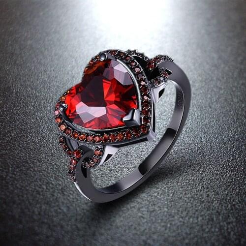 Cute Black Gold Filled Center Stone Heart-Shape Zircon Rings For Women Band Halo Cubic Zirconia Ring Party Bague Femme LBR1141