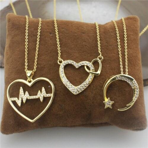 10pcs/lot 19inch New design cz necklace,heart/lightning/star/moon shape cz jewelry,plated copper chain necklace cheap wholesale