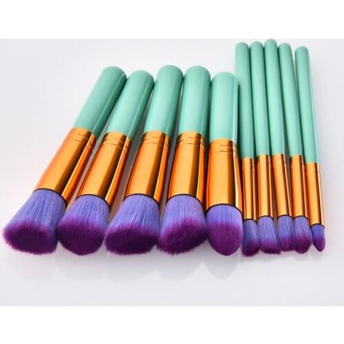 10Pcs MINI Makeup Brush Set Green Gold Handle 14cm For Foundation Eyeshadow Powder make up Brush Cosmetic tools TM100
