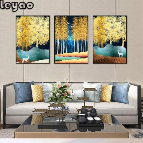 5d DIY Diamond Painting Golden-Leaf-Fly-Bird-Bailu-Picture Abstract 3 piece Full Square/Round Diamond Embroidery Mosaic Wall Art