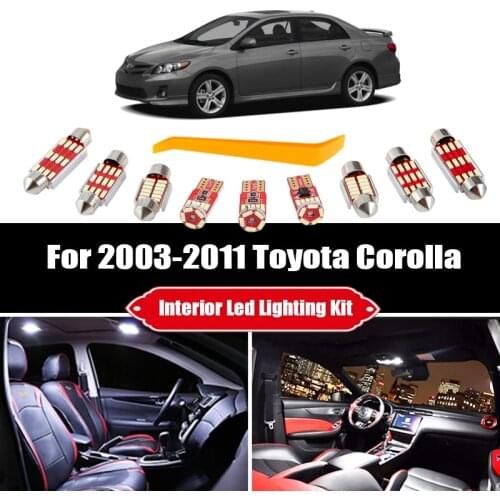 9 Bulbs For 2003-2008 2009 2010 2011 Toyota Corolla White LED Interior Light Kit Fit Map Dome Cargo License Lamp Accessories