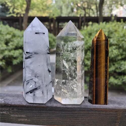 9cm Tiger Eye Black Tourmaline Smokey Quartz Tower Crystal Stone Island Crystals Wicca Cristal Pierre Natural Healing Decor