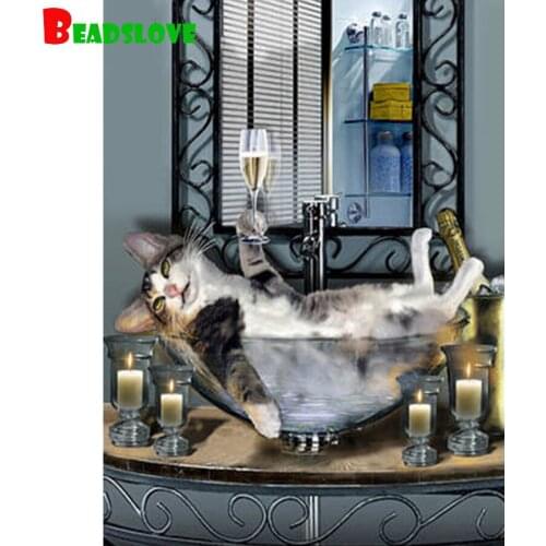 Diamond Painting Rhinestone Cat bathtub toilet decoration 5D DIY Diamond Embroidery Cross Stitch kit diamond Mosaic Sale decor