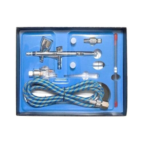 Free shipping 1PCS Dual Action Gravity Feed Airbrush Kit with 1.8m Hose 0.2/0.3/0.5mm Needle 9cc