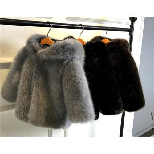 Baby Boys Girls Faux Fur Coat Hooded Outerwear Kids Imitation Fluffy Fur Warm Clothes Children Autumn Winter Long Sleeve Jacket