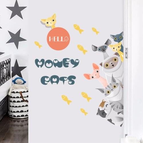 DIY Cartoon Aniaml Kids Baby Rooms Decoration Wall Stickers Cute Cat Home Decor Poster Wallpaper
