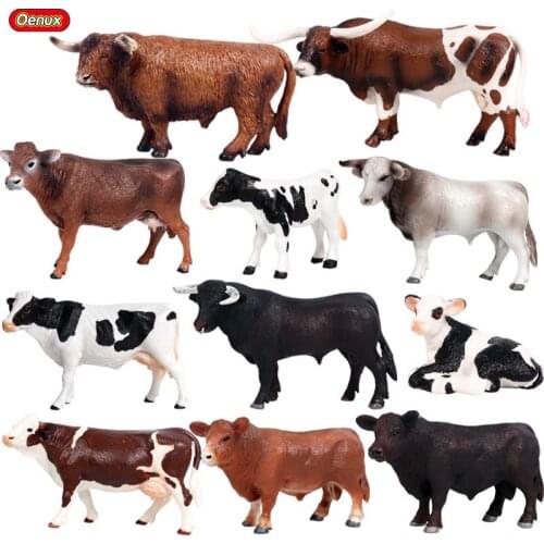 Simulation Farm Animals Cattle Model Cow Bull Buffalo Calf Rhino Bison Hippo Home Decor Action Figure Educational Kids Toys Gift