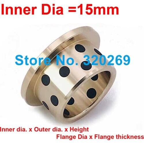 1PC JFB Inner Dia 15MM Flanged Bronze Impregnated Graphite Oilless Bush Bearing 24X3/15X18X10 24X3/15X18X20 28X3/15X21X30
