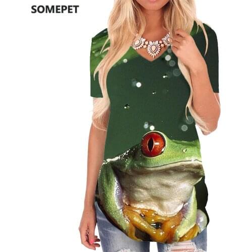 SOMEPET Frog T Shirt Women Animal V-neck Tshirt Lovely T-shirts 3d Harajuku Funny T shirts Womens Clothing Punk Rock Printed