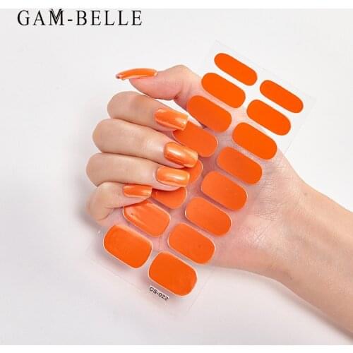 GAM-BELLE 1 Pc Nail Glitter Sticker Solid Gradient Color Design Full Cover Nail Wraps Decals Nail Art Decoration for Women