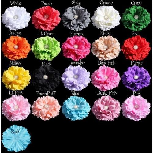 20 pcs/lot , DIY Silk Peony Artificial Flowers Fabric Hair Flowers With Pearl rhinestone For Headbands Brooches