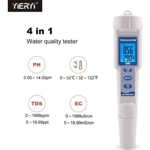 PH Meter PH/TDS/EC/Temperature Meter With ATC Digital Water Quality Monitor Tester PH-3508 for Pools, Drinking Water