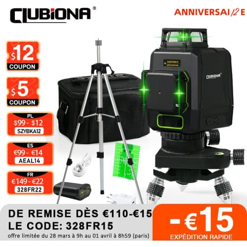 Clubiona Green Laser Level with Tripod Set 12 Lines 3D Self-Leveling 360 Horizontal And Vertical Cross Super Powerful Laser Beam