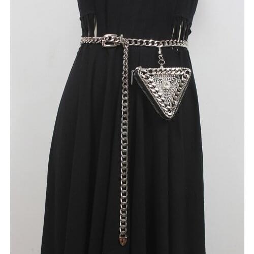 Mini triangle Fanny Packs Women Adjustable Waist Chain with Coin Bag Rhinestone Chain Waist Packs Female Street Bling Chest Bag