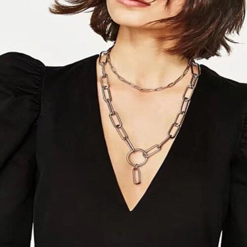 Fashion Simple Punk Rock Metal Chain Necklace TWO Chain Necklace for Men Women Unisex Chain Necklace Gold/ Silver Plated