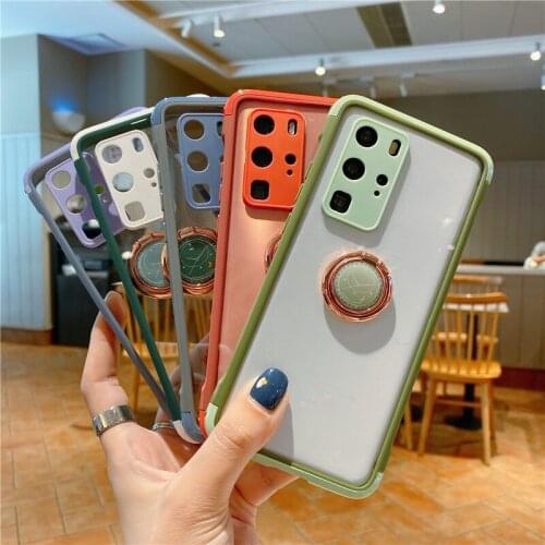 Fashion Candy Color Finger Ring Kickstand Phone Case For Huawei P 30 40 Pro Matt 30 Pro Soft Clear Silicone Phone Covers Fundas