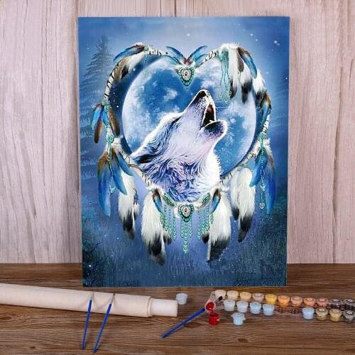 Dreamcatcher Wolf Coloring By Numbers Painting Kit Oil Paints 40*50 Boards By Numbers Wall Paintings Crafts For Handicraft