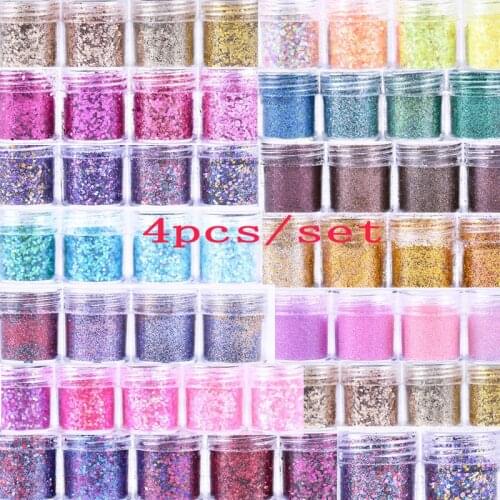 4pcs/lot Chunky Holographic Glitter Set, 500 Colors Chunky Loose Glitter For Body/Face/Nail/Makeup Glitter Dust Nails Set 10ml