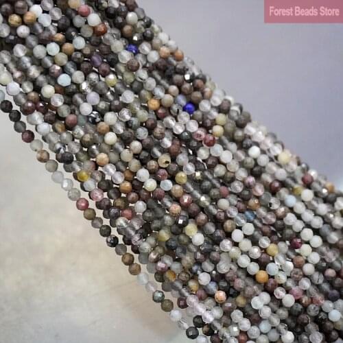 Natural Stone Beads Faceted Gray Multicolor Jaspers Round Spacer Beads for Jewelry Making 15'' DIY Bracelet Necklace 2mm/3mm