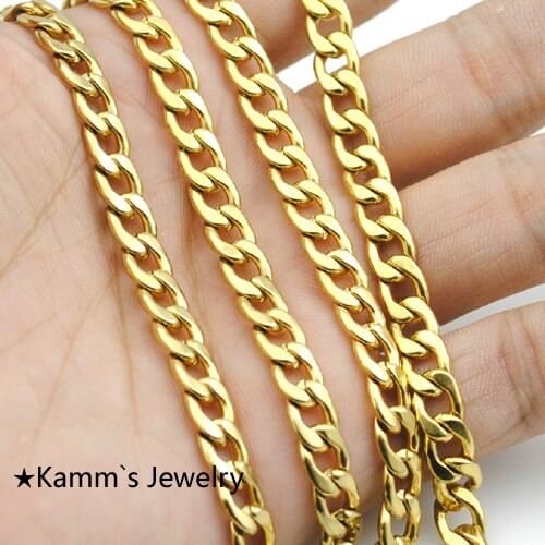 AMUMIU Accessories Mens High Quality Gold Color Chunky Necklaces Chains Gold Color Figaro Necklace 6MM Male Man KN018