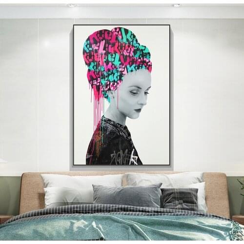 Portrait of Woman Graffiti Art Paintings on the Wall Art Posters and Prints Nordic Art Decorative Pictures For Living Room