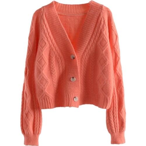 Quanss Solid Color V Neck Short Cardigan Femme 2021 Korean Style Fashion Knitwear Female Sweater Autumn Winter Knit Tops Clothes