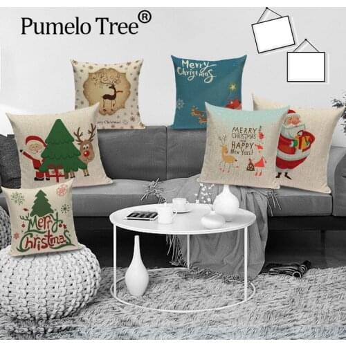Merry Christmas Decorative Cushion Cover Santa Claus Throw Pillow Case and Happy New Year Lovely Deer Bed Pillows Cover Cushions