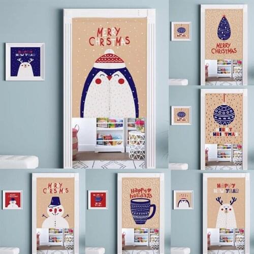 Christmas Cotton Linen Door Curtain Geomantic Doorway Hanging Curtain Half Panel Curtain Home Decoration Blackout Curtain