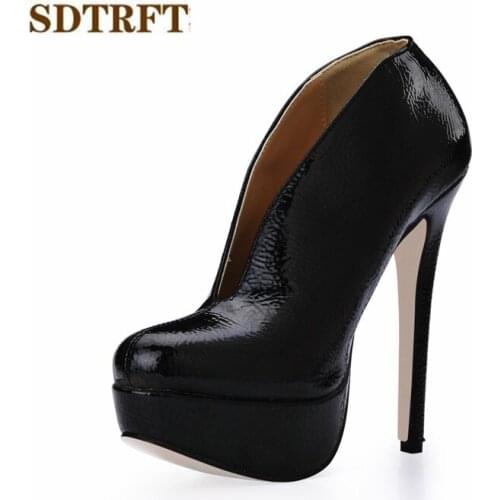 SDTRFT Stilettos Fashion botas mujer 14cm thin heels Ankle martin boots Round Toe shoes Woman Party Black platforms pumps