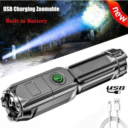 Ultra Bright Flashlight Tactical Torch USB Rechargeable Zoomable Flash Light Outdoor Camping Hiking Fishing Multi-function Torch
