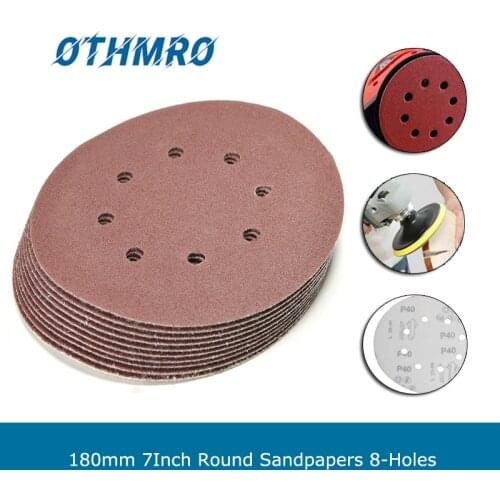 Utoolmart 10pcs 180mm 7Inch Round Sandpapers 8-Holes 40-2000 Grit Hook and Loop Sanding Disc Abrasive tools Durable For Polish