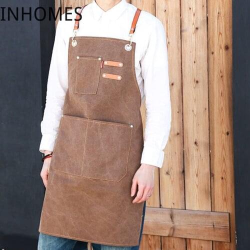 Waterproof denim canvas work apron custom printed logo milk tea coffee cake shop baking nails overalls manicure delantal cocina
