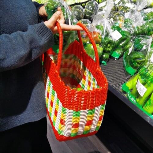 Green Shopping Rattan Basket Household Plastic Woven Storage Laundry fruits Basket Bath Kitchen Bathroom Shopping Gift