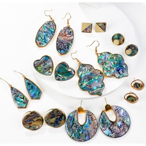 AMORCOME Bohemian Shell Drop Earrings Geometric Oval Heart Square Abalone Shell Dangle Earrings For Women Jewely Gift Oorbellen
