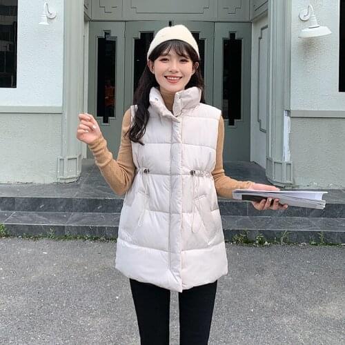 Womens Winter Vests Slim Solid Stand Collar Pockets Ladies Casual Sleeveless Jacket Zipper Padded Waistcoat for Female Fashion