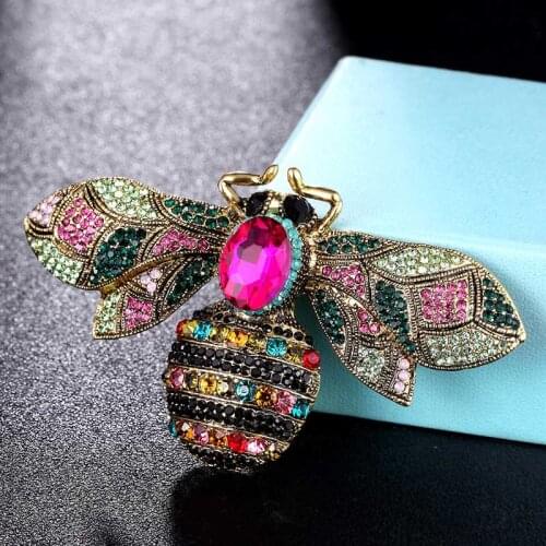 Zlxgirl Big size hot sale metal alloy colorful bee brooches jewelry Women Party Anniversary Jewelry Rhinestone Pin Brooch Hijab