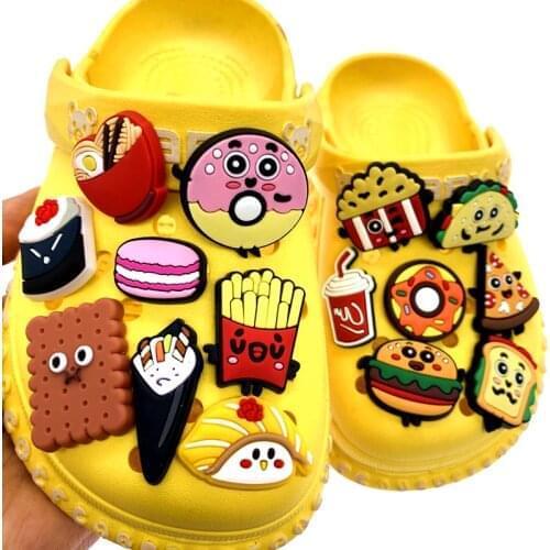 1PCS Cartoon Hot Food Series Shoe Charms Lovely Kids Gifts For Hole Slipper Accessories Hamburger Silicone Decor Buckle