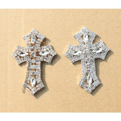 1pc/lot popular style cross-shape shiny crystal rhinestone applique gold for shoes jeans embellishments high-quality cross ston