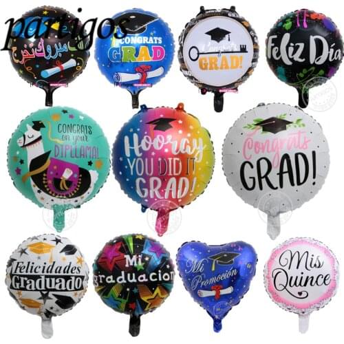 50pcs 18inch Graduation balloon Round foil Helium Ball Graduation Party Anniversary Spanish llama Dr.cap Gradient ball bulk sell