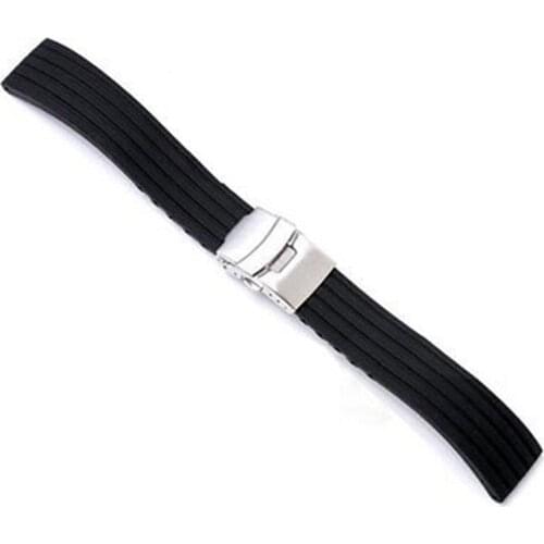 80% HOT SALES!!! Fashion Waterproof Striped Silicone Watch Strap Deployment Buckle Watchband