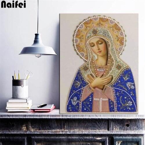 Diamond Mosaic Full Drill Square Round Icon Religion Diamond Painting Holy Virgin Mary Rhinestone Embroidery Religion Paintings