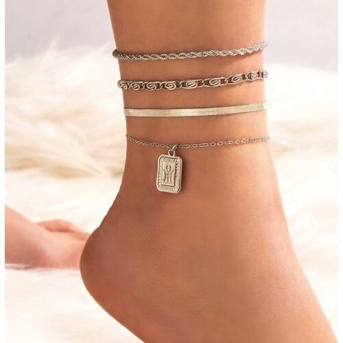 Tocona 4pcs/sets Bohemian Snake Chain Geometric Foot Chain Charming Gold Color Alloy Metal Adjustable Jewelry Accessories 15571